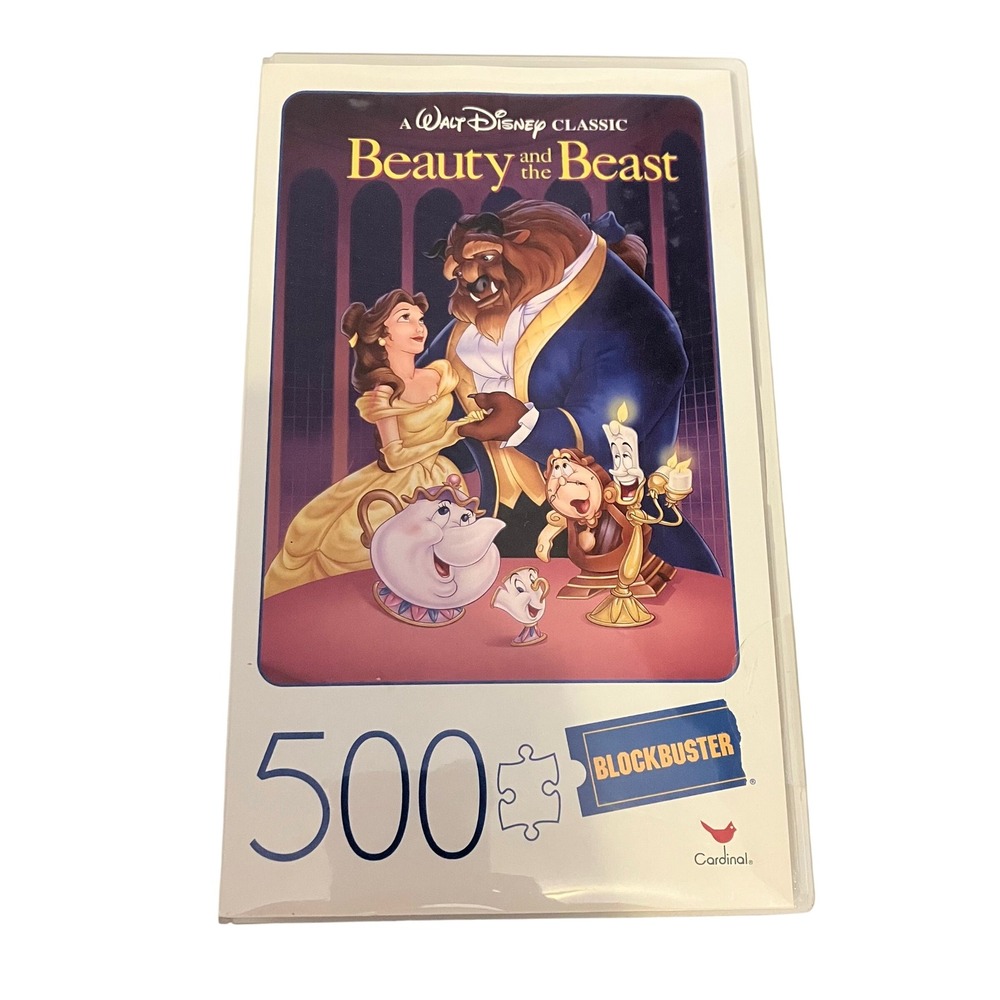 Disney Beauty and the Beast Blockbuster 500 Piece Puzzle Cardinal VHS Case New